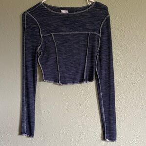 Women's Navy Long Sleeve Cropped Top